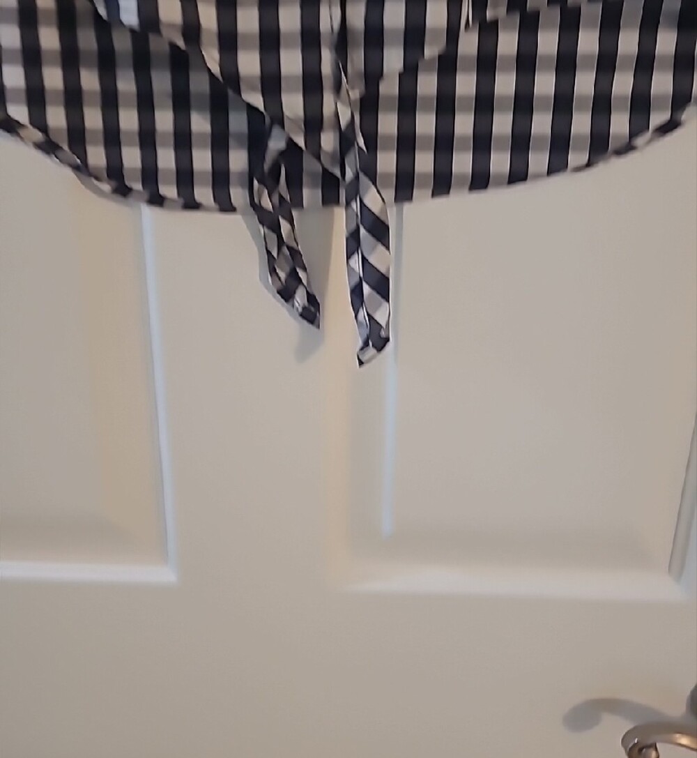 Anne Klein Navy and White Gingham Button-Front Tie Hem Shirt - Picture 5 of 6